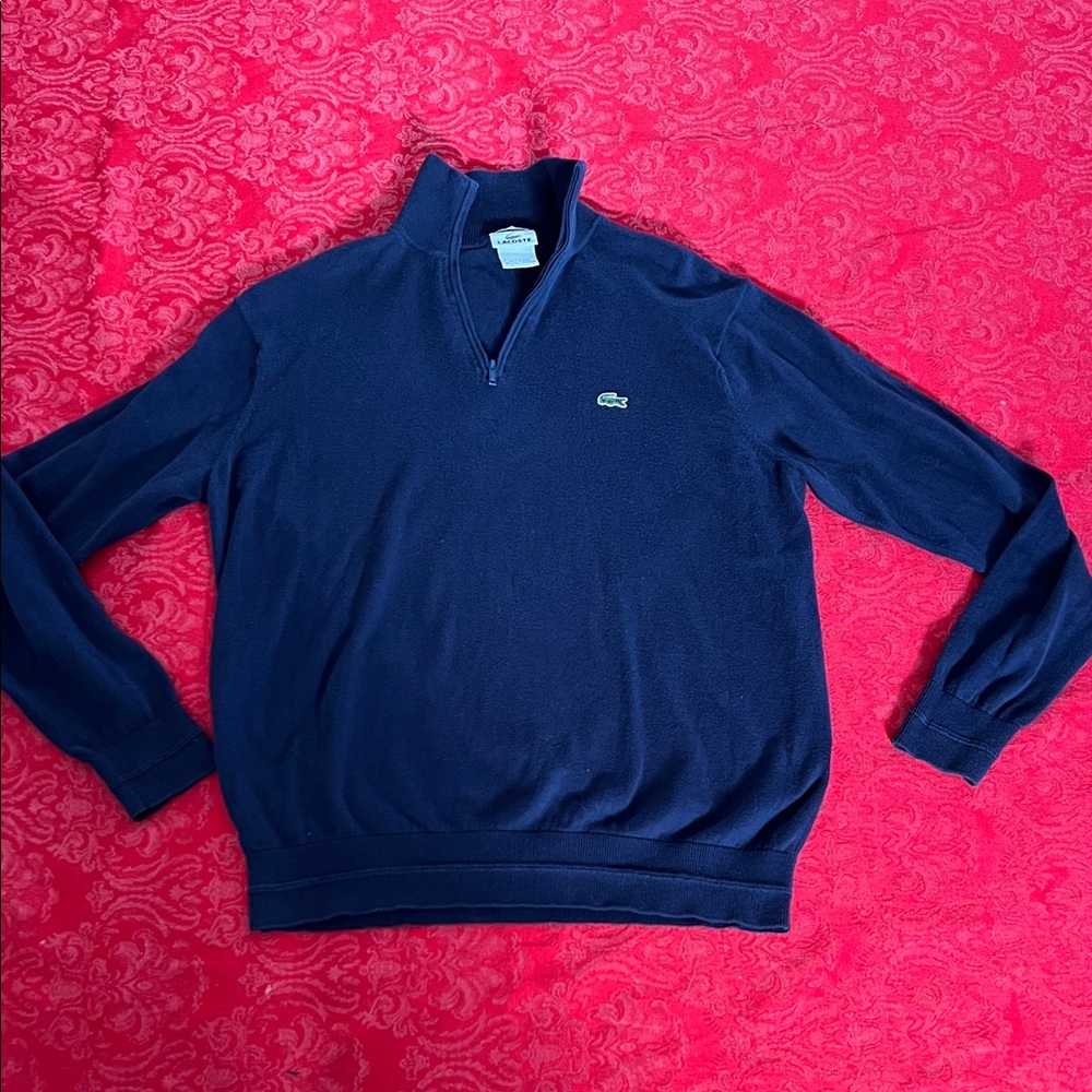 Lacoste Quarter Zip Sweater Men’s Large 5 Blue Cotton Cashmere Pullover Preppy